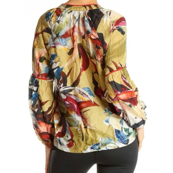 Anthropologie Vineet Bahl Retro Print Floral 100% Silk Blouse Top Size Medium - Picture 5 of 13